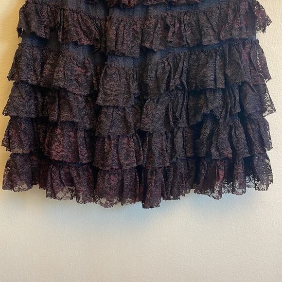 Vintage M black lace ruffle mini skirt floral dark cottagecore - Picture 3 of 6